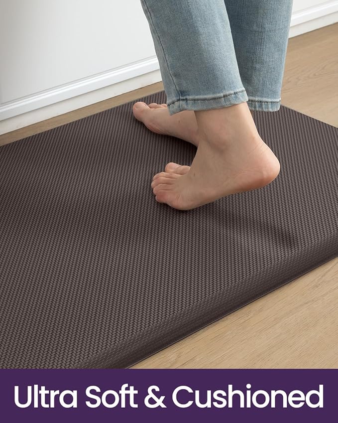 DEXI Kitchen Mat Cushioned Anti Fatigue, Extra Long Large Comfort Standing Floor Mats Waterproof, Memory Foam Antifatigue Runner Rug for Desk Office, Sink, Laundry, 70x20, Brown