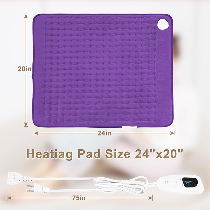 Deepsoon Heating Pad,Electric Heating Pads for Back,Neck,Abdomen,Moist Heating Pad for Shoulder,Knee,Arms,Legs,Dry/Moist Heat & Auto Shut Off,Christmas Gifts for Men and Women,Dark Purple,24x20 Inch