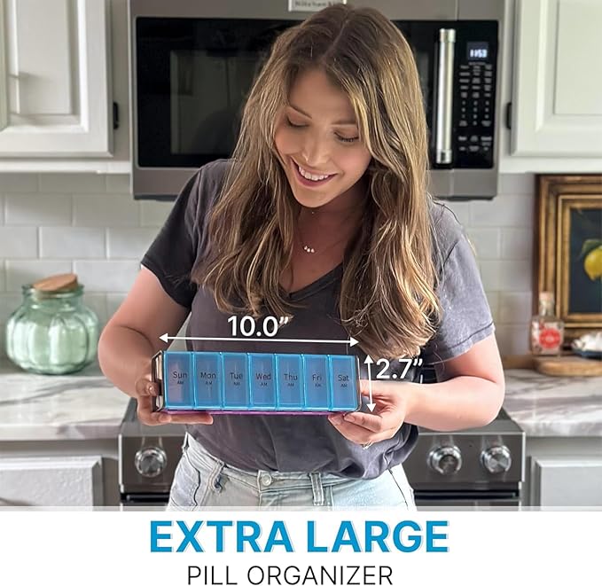 Extra Large Pill Organizer- XXL Pill Box 7 Day - Weekly Pill Organizer with AM PM Large Compartments Big Pill Case for Supplements Jumbo Pill Holder for Vitamins Huge Medicine Organizer 2 Times a Day