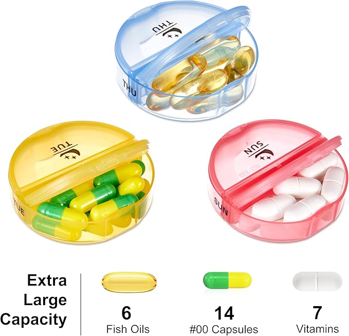 Fullicon PU Case Weekly Pill Box Organiser 2 Times A Day, Travel 7 Day Pill Boxes, Portable Tablet Organiser with Large Compartments for Medicine, Medication, Vitamin, Supplements(Black/Rainbow)