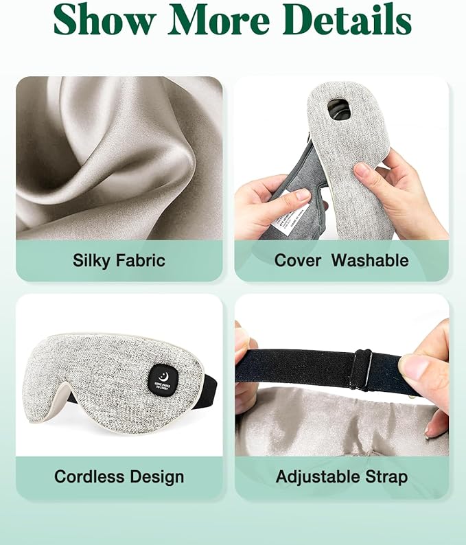 Heated Eye Mask for Dry Eyes, FSA Eligible HSA, Cordless Warm Compress for Eyes, Light Blocking Eye Heating Pad, Styes, Sleep, Cover Washable, Rechargeable, Light Gray