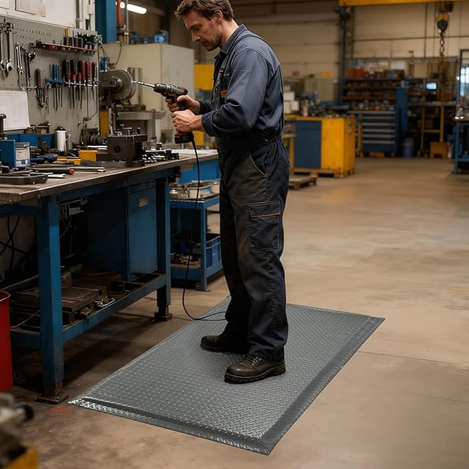 Anti Fatigue Mats Industrial 2' x 7' 15/16" Extra Thick Ergonomic Standing Mat Commercial Kitchen Mat Heavy Duty Diamond Plate Cushioned Shop Floor Mats Helps Relieve Back and Leg Soreness