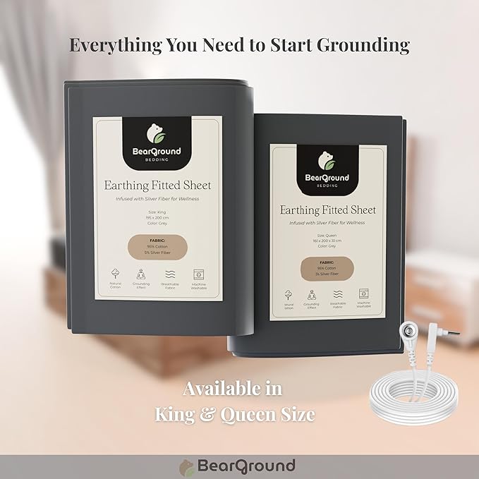 BearGround Grounding Sheets King, Deep Pocket 5% Silver Fiber and 95% Organic Cotton, Fitted Earth Grounded Bed Sheets for Improved Sleep (Deep Grey, King - 78"x80"x13")