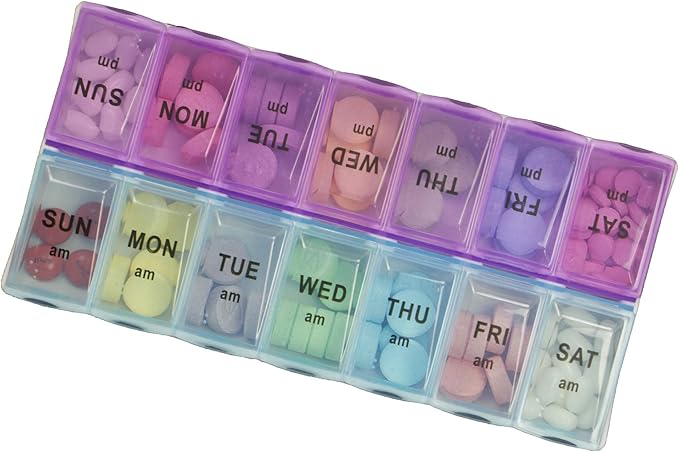 Leather 7 Day AM/PM Pill and Medication Organizer (Green)