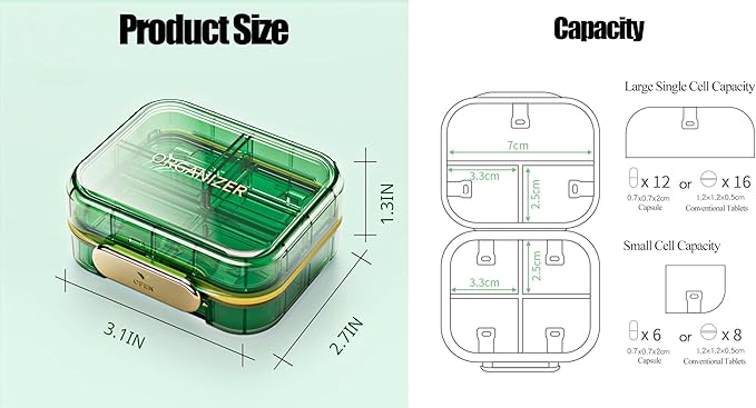 Daily Pill Organizer,7 Compartments Portable Travel Medicine Organizer,Moisture Proof Pill Case,Foldable Pill Box for Purse Pocket to Hold Vitamins,Cod Liver Oil,Supplements Medication (Blue)