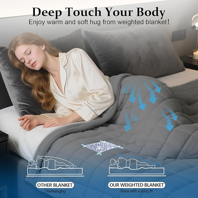 Weighted Blanket for Adults (20 lbs, 60” x 80”) Queen Size Heavy Blanket, Breathable Cotton with Natural Glass Beads, Machine Washable