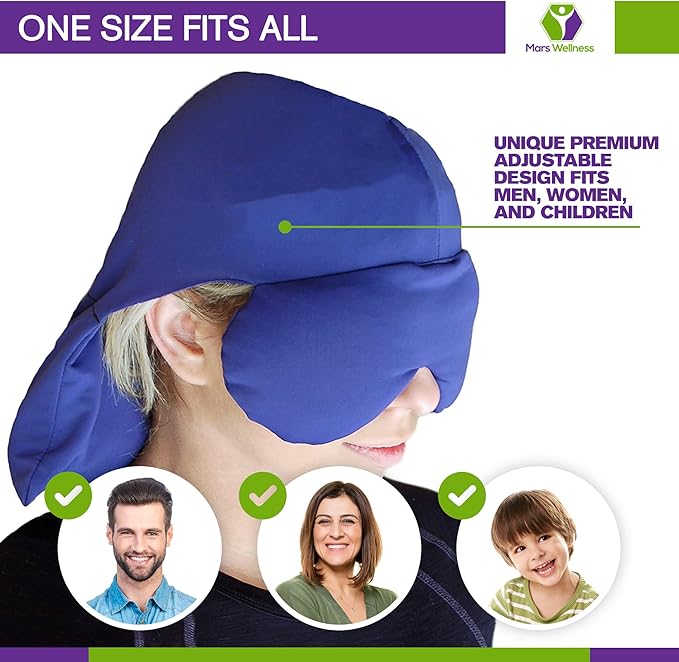 Sinus Pressure & Migraine Headache Relief Cap and Eye Wrap - Deep Penetrating Herbal Ice hat for Hot or Cold Sinus Pain Relief - 2 Pack