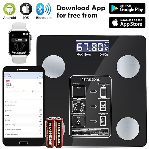 Smart Scale for Body Weight, Digital Bathroom Weighing Scale with Smart Sync App, BMI, Body Fat, Muscle Mass, Accurate Bluetooth Home User Health Equipment