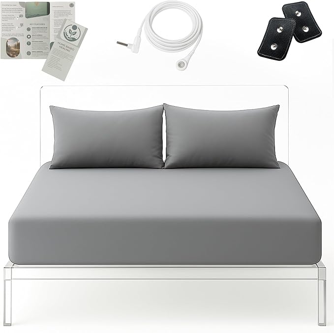 Premium Fitted Grounding Sheet - Gray, King (78"x80"), 95% Organic Cotton, 5% Silver Thread, 15' Upgraded Earthing Cord, for Better Sleep & Wellness with Holistic Alignment
