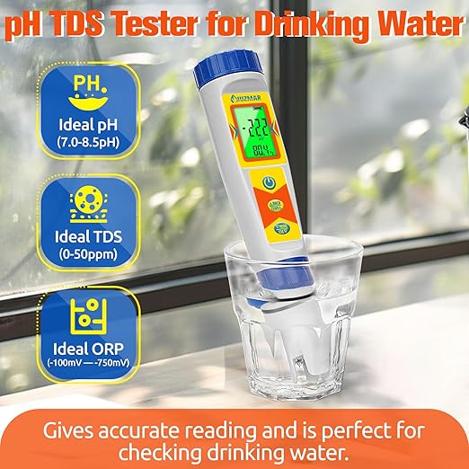 Hydrogen Water Tester pH Meter 6 in 1 pH H2 ORP TDS EC Temp Tester Dissolved Hydrogen Tester for Hydrogen Water Bottle pH and ORP Meter for Household Drinking Water Hydroponics Pool