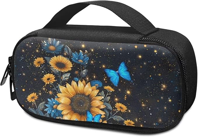 Blue Butterfly Sunflower Insulin Pen Cooler Travel Case with Handle Daily Life and Trip Storage Bag for Glucose Meter and Other Diabetic Supplies Easy to Use & Carry