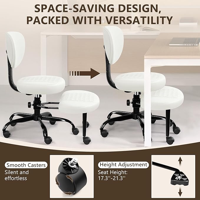 Ergonomic Cross Legged Office Chair with Wheels - Adjustable Height for Meditation, ADHD Desk & Yoga - Wide Criss Cross Design with Lumbar Support, Kneeling Chair - Off White