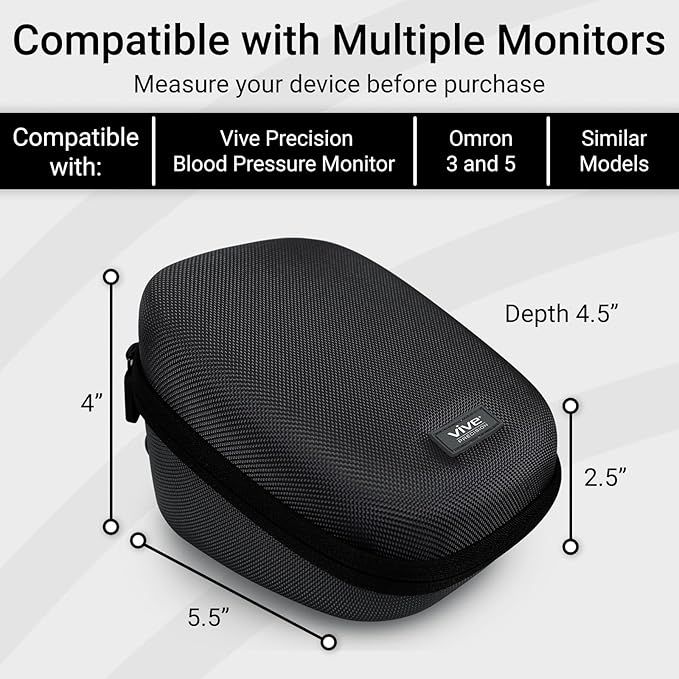 Vive Precision Blood Pressure Monitor Case - Hard Carrying Medical Travel Storage Bag - Universally Compatible Portable BPM Cuff, Health Accessories Pouch Replacement with Carrying Strap - Shockproof