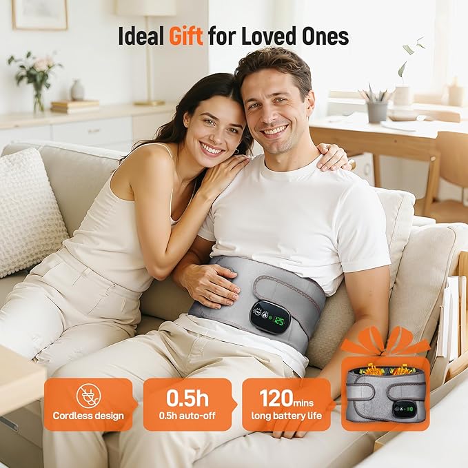 Cordless Heating Pad for Back, 47.2" Extendable Wearable Heating Pad with 3 Heat & Vibration Massage, 5000mAh Battery-Powered for Long Workdays & Cold Weather - Black (Grey)