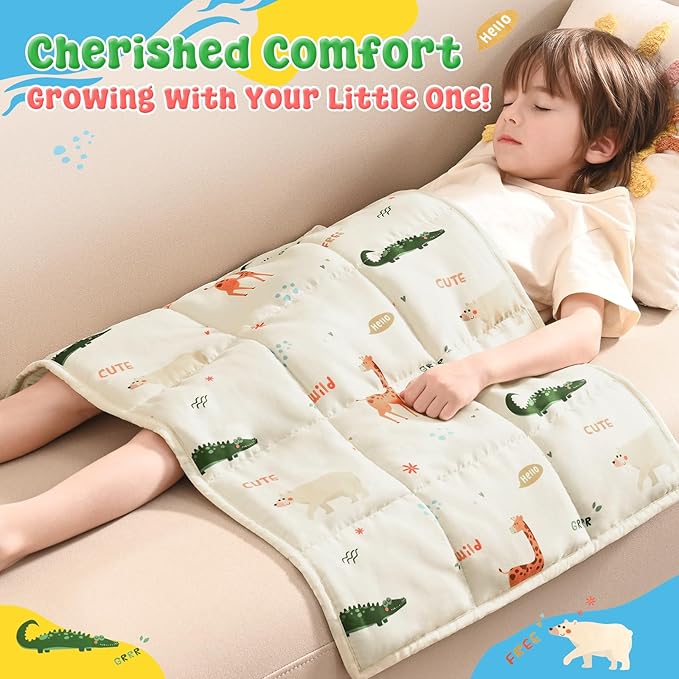 anfie Weighted Lap Pad 2 Pounds, Weighted Blanket Kids(20"*30") Cooling Blanket for Sleeping,Weighted Throw Blanket for Travel Indoor Outdoor (Beige Animal)