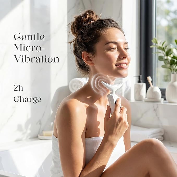 Face Massager with Led Light: 9-Color Facial Device - Neck Wrinkles Tightening Wand - Vibration Tool for Skin Care, White