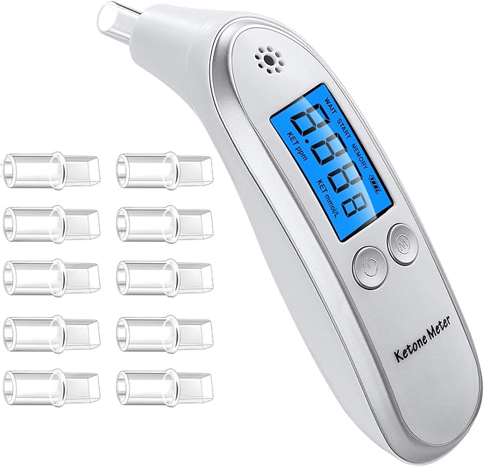 Professional Ketone Breath Analyzer Portable Breath Ketone Meter Digital Ketosis Breath Tester- Breath Analysis with 10 Replaceable Mouthpieces
