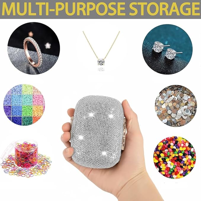 Daily 6 Compartments Pill Box Container Bling Diamond for Purse Medicine Container Holder for Women Travel Kit Medicine (White)