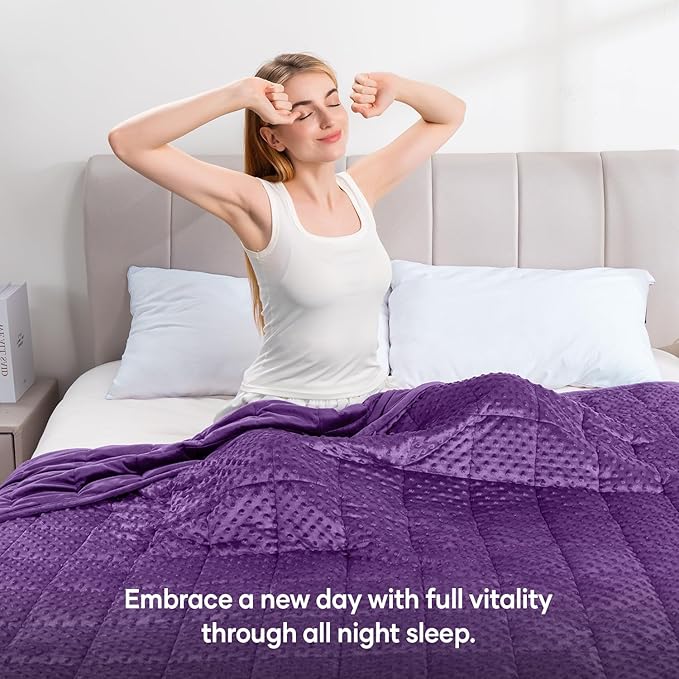Wemore Minky Dot Weighted Blanket for Adults King Size 15 lbs, Soft Cozy Heavy Blanket for Bed and Couch, Breathable Blanket for All-Season with Glass Beads, Purple 80 x 87 inches