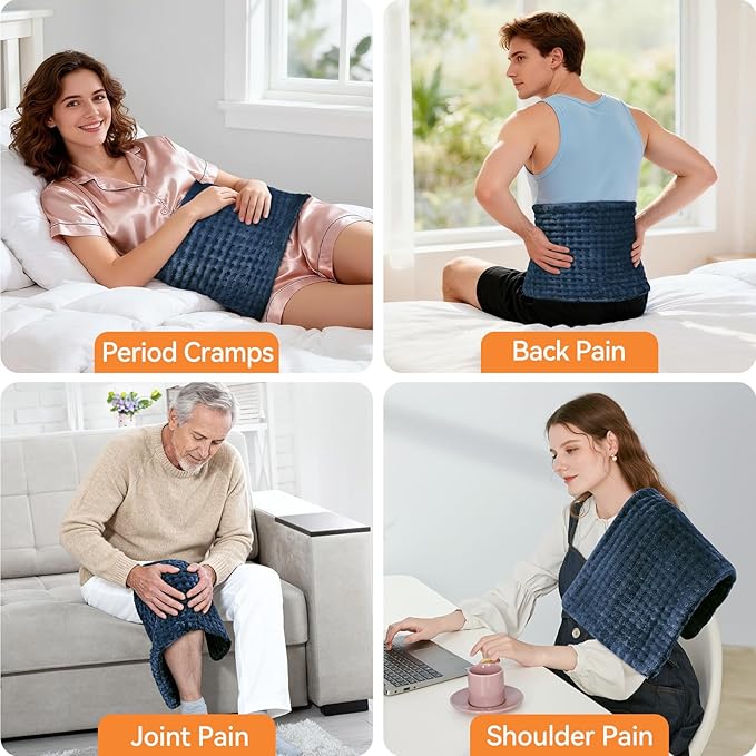 Heating Pad for Back Pain, Electric Heat Pad with 9 Heat Levels & 4 Auto-Off Timers, Portable Heating Pad for Period Cramps, Shoulder, Neck, Machine Washable, Gifts for Women and Men, Blue, 24''×12''
