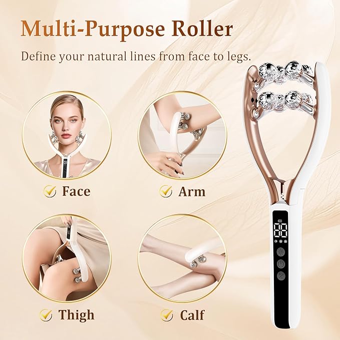 SZMDLX Microcurrent Facial Massager with LCD Screen, Electric Face Roller for Lifting & Toning, EMS Skin Tightening Device for Puffiness & Fine Lines, USB Rechargeable V-Shape Tool
