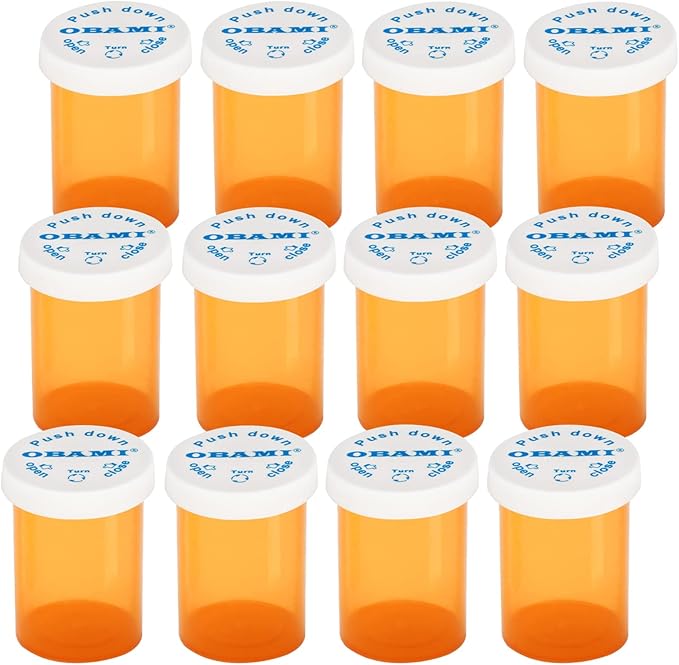 Plastic Medicine Pill Bottles with Child Resistant Caps - Push Down and Turn - Prescription Vial, Medicine Container, Pill Cases Dispenser Organizers (12pcs, 20 Dram)