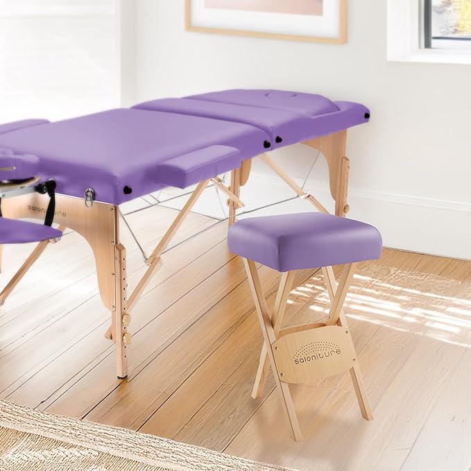 Saloniture Wood Folding Massage Stool with Carrying Case, Lavender