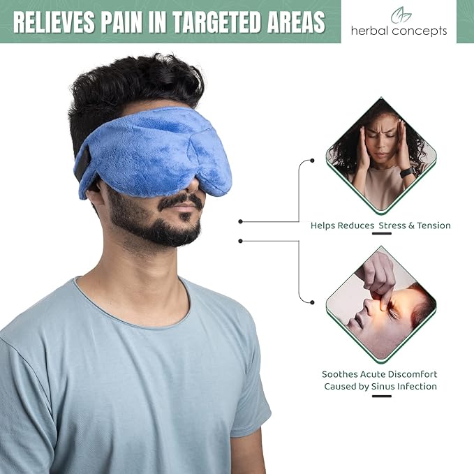 Herbal Concepts Aromatherapy Eye Shaped Microwaveable Wrap Made of Organic Flaxseed, Yarrow, & Hops for Eye | Sinus Mask Relieves Sinus & Headache | Available in Blue