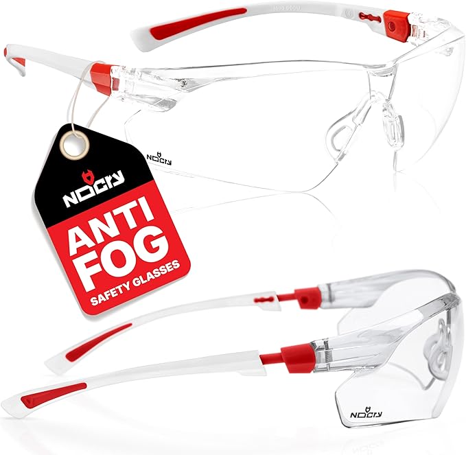 NoCry Clear Safety Glasses for Men and Women; Lightweight Work Glasses with Adjustable Frames and No-Slip Grips; Scratch Resistant Anti Fog Safety Glasses with Superior UV Protection, ANSI Z87.1 Rated