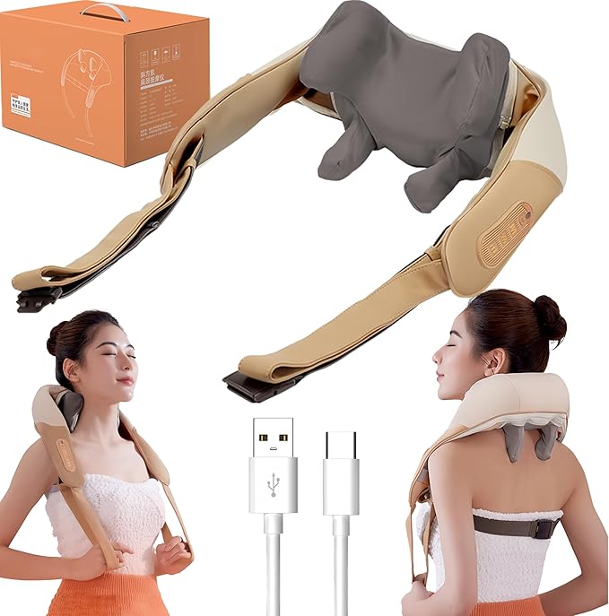 2023 Shiatsu Neck and Shoulder Massager with Soothing Heat, Electric Deep Tissue 3D Kneading Massage Pillow, Simulate Human Hand Grasping and Kneading, for Neck, Back, Shoulder, Foot, Leg, Orange