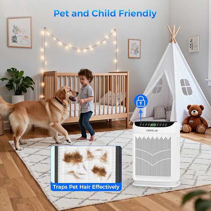 Air Purifiers for Home Large Room Up to 3000 Ft² with Washable Filters,AKEELIA HEPA Double-Sided Air Purifier with PM2.5 Air Quality Sensor, Aroma,15dB Sleep Mode, Air Cleaner for Pets Bedroom,White