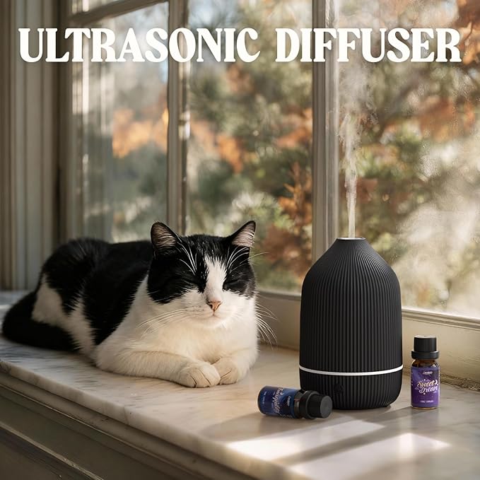 Essential Oil Diffuser, 100ml Aromatherapy Diffuser, Mini Ultrasonic Diffuser for Essential Oil, Home, Office, Cool Mist Humidifier with 7 Led Light, Auto Shut-Off, Black