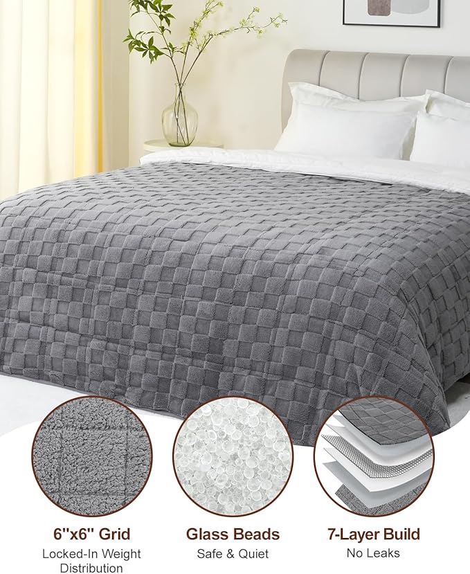 Kivik Dual Sided Weighted Blankets for Adults, Buttery Soft Stylish Checkered Heavy Blankets for Couch Sofa Bed - Ultra-Fluffy Fabric Brings Cloud-Like Comfort (48"x72"，Grey，15 Pounds)