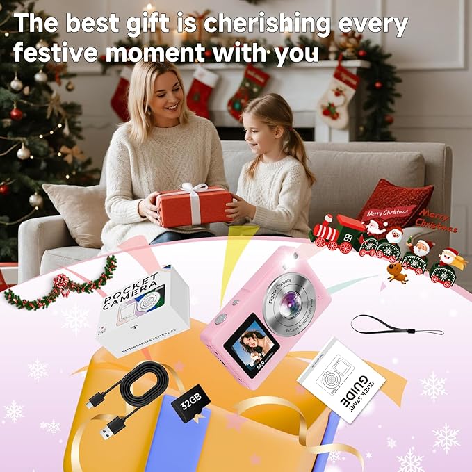Digital Camera, 56MP 2.7K Dual-Screen Selfie Camera with 16X Zoom, 20 Filters & Anti-Shake, Portable Point and Shoot Digital Cameras with 32GB Card, Compact Travel Cameras for Beginners Teens Kids