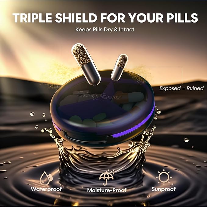 Serfeymi Small Pill Case for Purse, Unique Artistic Patterns Travel Pill Box with 4 Compartments, Portable Mini Pill Organizer for Pocket, Decorative Pill Container for Purse - Orange(Serfeymi)