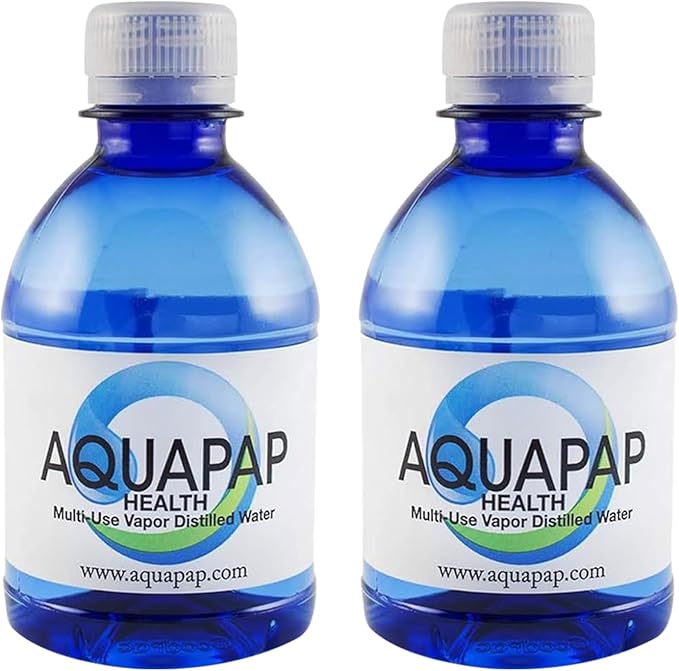 AQUAPAP 8 Ounce 2 Pack Vapor Distilled CPAP Water | for use with Resmed & Respironics Machines