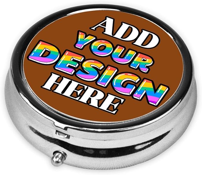 Custom Travel Pill Box, Medicine Pill Organizer Case Container Travel Pill Holder Vitamin for Boxes Med Wallet Portable Mini Pastillero Round, SaddleBrown, Customized Gifts