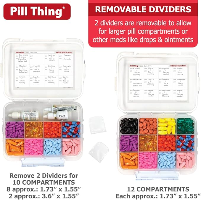 20 Compartment Large Pill Case with Airtight Seal - Silicone Gasket Waterproof Med Box with Medication Map (Combo Pack - 20 & 12)