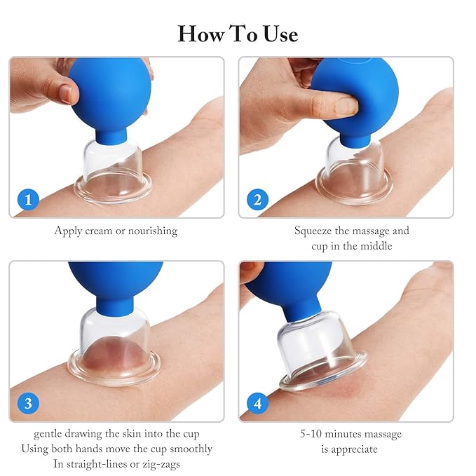 Nuanchu Facial Cupping Cup Glass Face Cup Silicone Cupping Massage Vacuum Suction Mug for Body Face Leg Arm Back Shoulder Muscle and Joint(Blue,0.35 Inch Diameter)