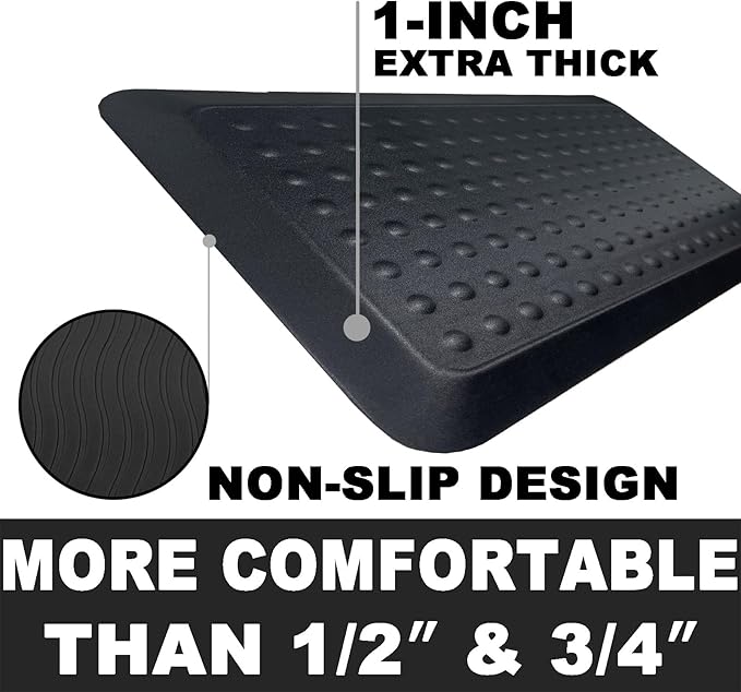 1" Extra Thick Anti Fatigue Kitchen Floor Mat Comfort Standing Mat 17'' x 30'', Office Standing Desk Mat, Kitchen Rug, Massage Points Comfort Mat, 140D high Density PU Foam (Black)
