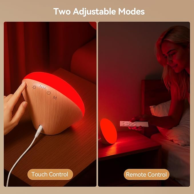 670nm Red Night Light, Red Night Sleep Lamp for Bedroom, Light Therapy Lamp with 10000 Lux Sun Light, 5 Color Temperatures, 5 Brightness Levels, 4 Timer Settings, Smart Touch & Remote Control