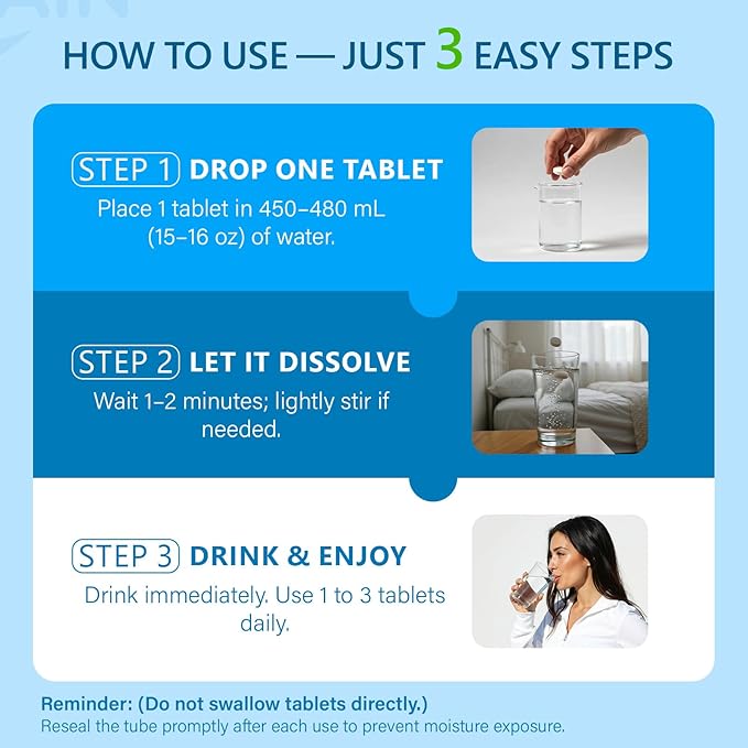 Molecular Hydrogen (H2) Tablets with Magnesium – 12 PPM Hydrogen Water Tablet for Drinking Water, Antioxidant-Rich, Supports Cellular Health, Recovery & Cognitive Function – Unflavored, 60 Tablets