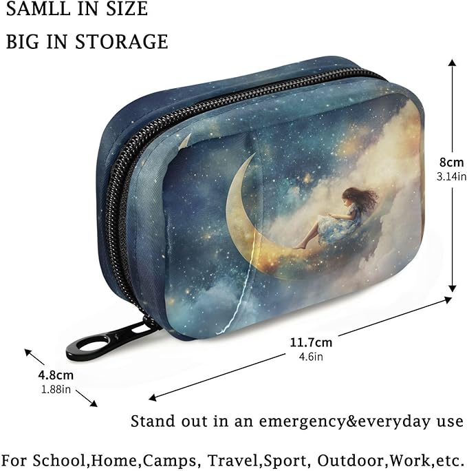 Fustylead Moon in Starry Sky Pill Organizers 2 Times A Day Pill Case Bag with Zipper Portable Weekly Pill Dispensers for Vitamin Supplement
