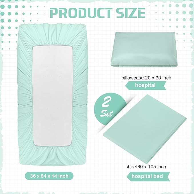 Moukeren Hospital Bed Sheets Set Deep Pocket Fitted Sheet 36 with Elastic All Around Easy Care Knitted Jersey for Home/Nursing Home
