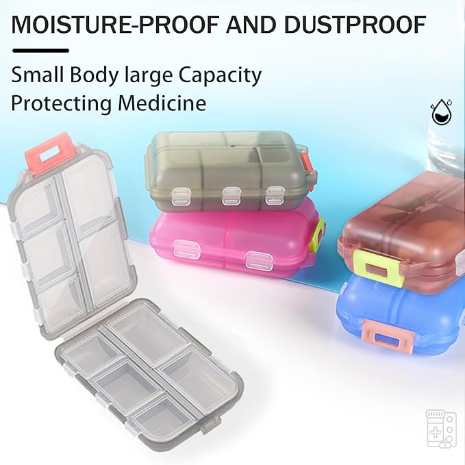 5PCS Travel Pill Organizer Portable Pocket Pill Case Small Pill Box for Purse Medicine Organizer Have 10 Compartments Storage Vitamin Fish Oil by INVODA (5 Pack+Lables)