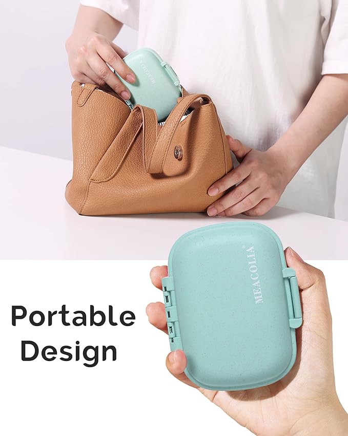 8 Compartments Travel Pill Organizer, Daily Pill Case Small Pill Box for Pocket Purse, Portable Pill Container Medicine Vitamin Organizer (Green)