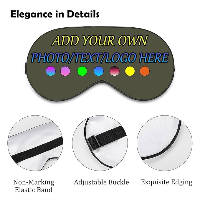 Personalized Eye Mask, Custom Eyeshade Blindfold Add Your Design Image Text Customized Eye Cover with Adjustable Strap for Sleeping Travel Work Naps Blocks Light, Yellow Green