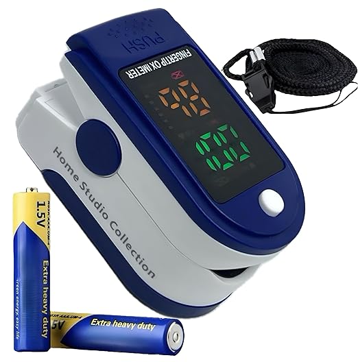 Finger Pulse Oximeter Larger Display Blood Oxygen Monitor with Batteries and Lanyard Included Fingertip Pulse Oximeter Color: Navy Blue