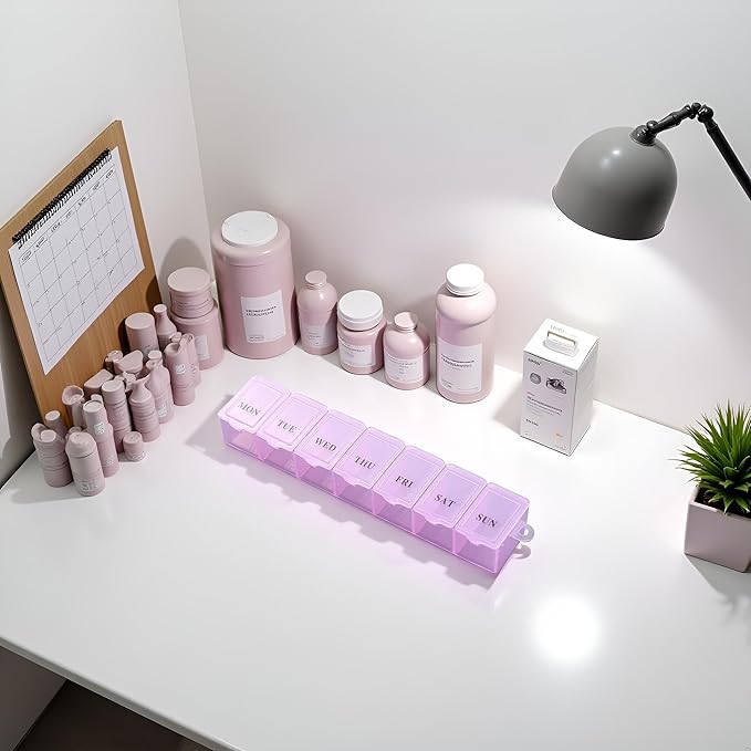 Pink Pill Organizer Box Transparent 7 Grids Pill Storage Box Clear Tablets Container Excellent Personal Pill Organizers