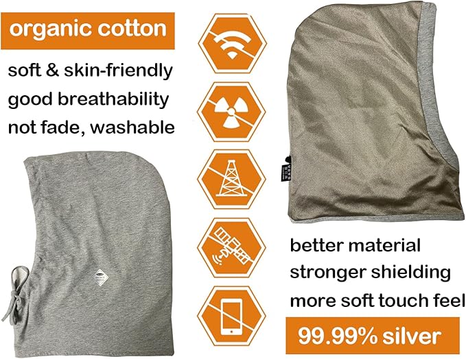 Faraday Hat Made of 99% Silver Fabric, Faraday Hat Reduces The Hazards Caused by 5G, 4G, Cellular, WiFi, Bluetooth, Faraday Hood Relieves Fatigue and Relaxes The Spirit, One Size Fit All (Gray)